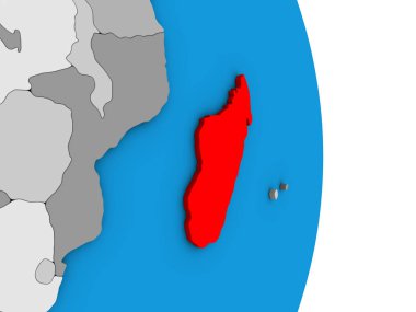 Madagaskar basit siyasi 3d dünya üzerinde. 3D çizim.