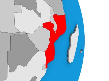 Mozambik basit siyasi 3d dünya üzerinde. 3D çizim.