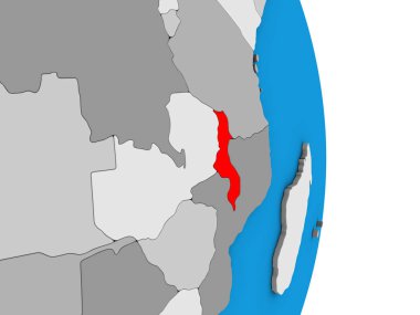 Malavi basit siyasi 3d dünya üzerinde. 3D çizim.