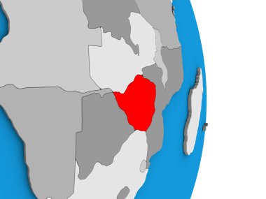 Zimbabve basit siyasi 3d dünya üzerinde. 3D çizim.