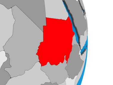 Sudan basit siyasi 3d dünya üzerinde. 3D çizim.