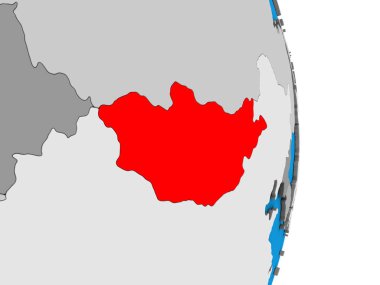 Moğolistan basit siyasi 3d dünya üzerinde. 3D çizim.