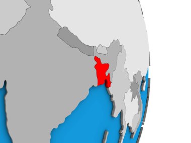 Bangladeş basit siyasi 3d dünya üzerinde. 3D çizim.