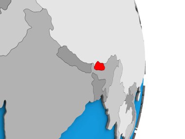 Bhutan basit siyasi 3d dünya üzerinde. 3D çizim.