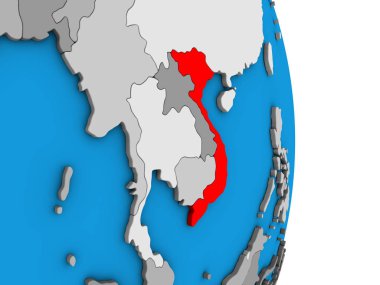Vietnam basit siyasi 3d dünya üzerinde. 3D çizim.