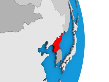 Kuzey Kore basit siyasi 3d dünya üzerinde. 3D çizim.