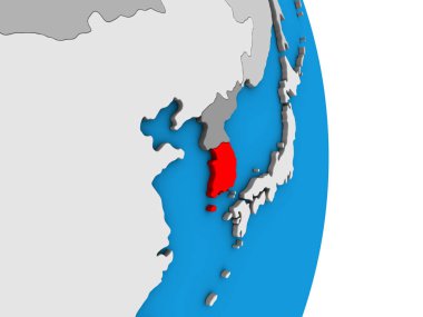 Güney Kore basit siyasi 3d dünya üzerinde. 3D çizim.