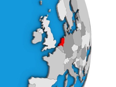Hollanda basit siyasi 3d dünya üzerinde. 3D çizim.