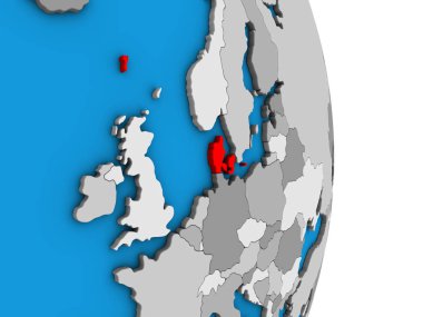 Danimarka basit siyasi 3d dünya üzerinde. 3D çizim.