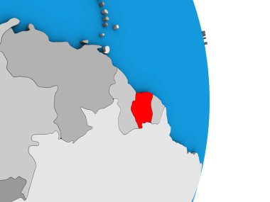 Surinam basit siyasi 3d dünya üzerinde. 3D çizim.