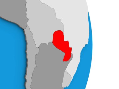 Paraguay basit siyasi 3d dünya üzerinde. 3D çizim.