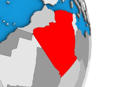 Cezayir basit siyasi 3d dünya üzerinde. 3D çizim.