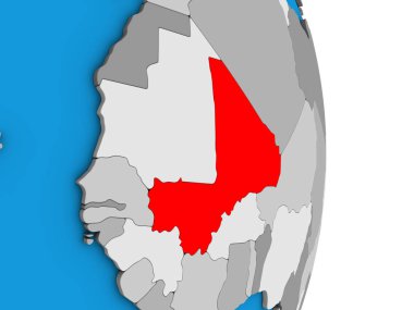 Mali basit siyasi 3d dünya üzerinde. 3D çizim.