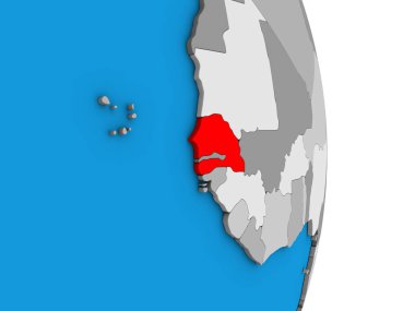 Senegal basit siyasi 3d dünya üzerinde. 3D çizim.