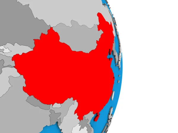 中国在简单的政治3D 地球上 — 图库照片