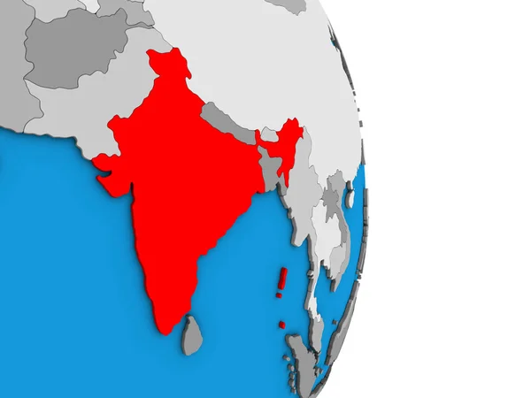 India on simple political 3D globe. 3D illustration.