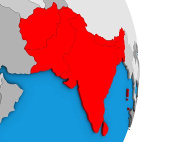 Güney Asya basit siyasi 3d dünya üzerinde. 3D çizim.