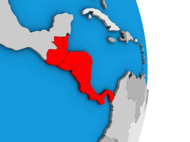 Orta Amerika basit siyasi 3d dünya üzerinde. 3D çizim.