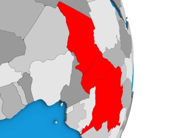 Orta Afrika basit siyasi 3d dünya üzerinde. 3D çizim.