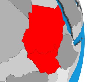 Sudan basit siyasi 3d dünya üzerinde. 3D çizim.
