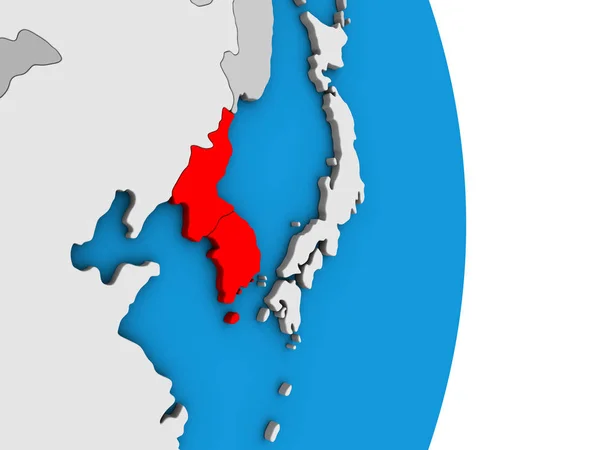 韩国在简单的政治3D 地球上 — 图库照片