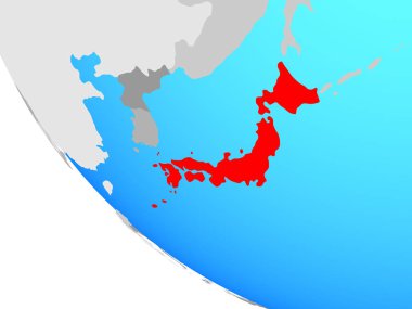 Basit küre üzerinde Japonya. 3D çizim.