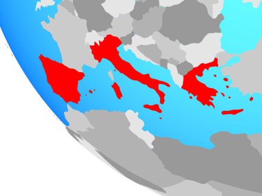 Güney Avrupa basit dünya üzerinde. 3D çizim.