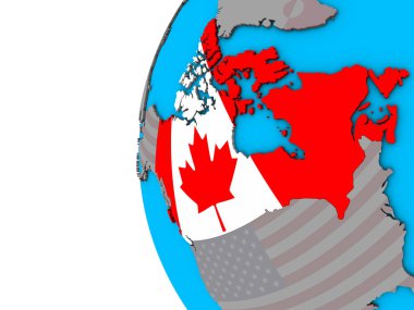 Kanada ulusal bayrak mavi siyasi 3d dünya üzerinde. 3D çizim.
