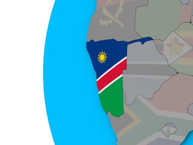 Namibya ulusal bayrak mavi siyasi 3d dünya üzerinde. 3D çizim.