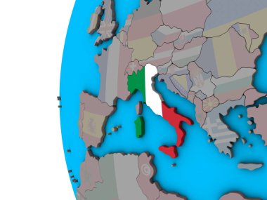 İtalya ulusal bayrak mavi siyasi 3d dünya üzerinde. 3D çizim.