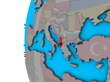 Arnavutluk Ulusal bayrak mavi siyasi 3d dünya üzerinde. 3D çizim.