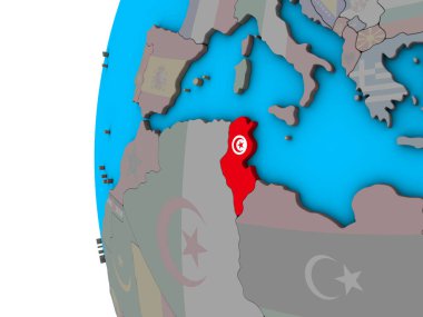Tunus ile ulusal bayrak mavi siyasi 3d dünya üzerinde. 3D çizim.