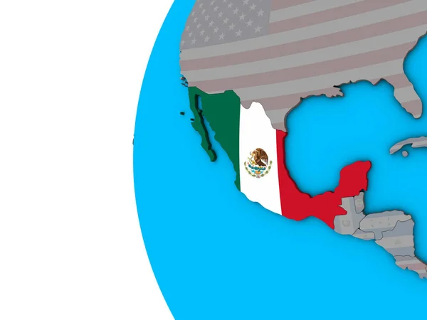 Mexiko Med Flagga Blå Politiska Klot Illustration — Stockfoto