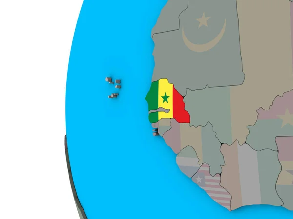 Сенегал Национальным Флагом Голубом Политическом Глобусе Иллюстрация — стоковое фото
