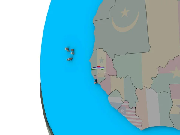 Gambia Con Bandera Nacional Globo Azul Político Ilustración —  Fotos de Stock