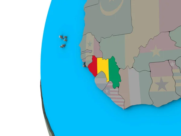 Guinea Nemzeti Zászló Kék Politikai Földgömb Illusztráció — Stock Fotó