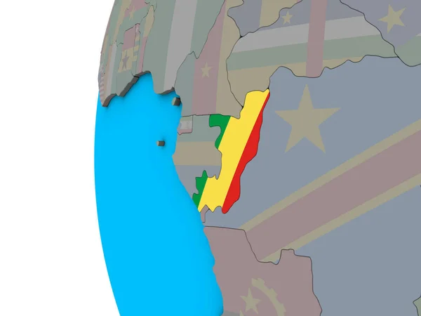 Congo Met Nationale Vlag Blauwe Politieke Globe Illustratie — Stockfoto