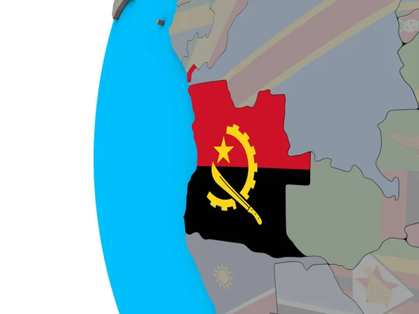 Angola Met Nationale Vlag Blauwe Politieke Globe Illustratie — Stockfoto
