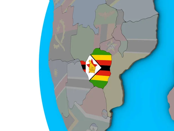 Zimbabwe Con Bandiera Nazionale Sul Globo Blu Politico Illustrazione — Foto Stock