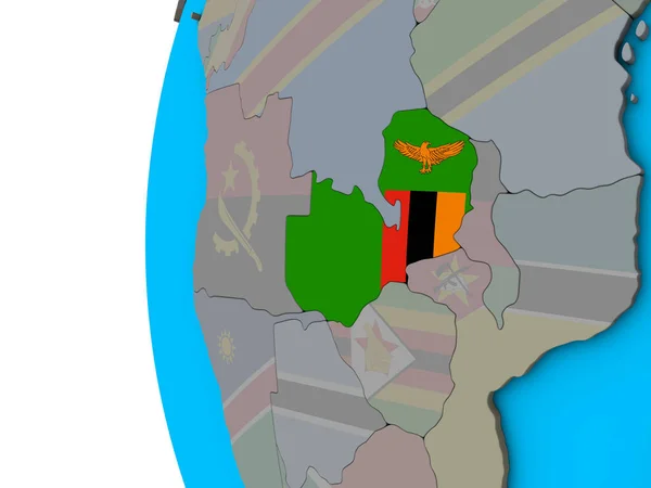 Zambia Flagi Narodowej Niebieski Globus Polityczny Ilustracja — Zdjęcie stockowe