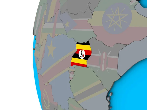 Uganda Con Bandiera Nazionale Sul Globo Blu Politico Illustrazione — Foto Stock