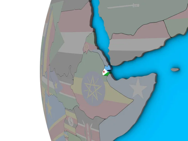 Dzsibuti Nemzeti Zászló Kék Politikai Földgömb Illusztráció — Stock Fotó