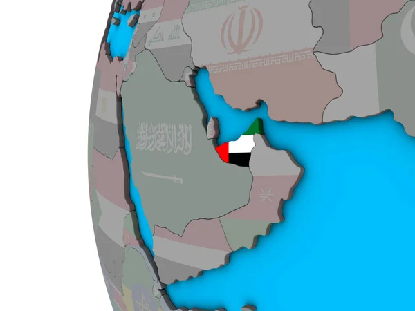 Vereinigte Arabische Emirate Mit Nationalflagge Auf Blauem Politischen Globus Illustration — Stockfoto