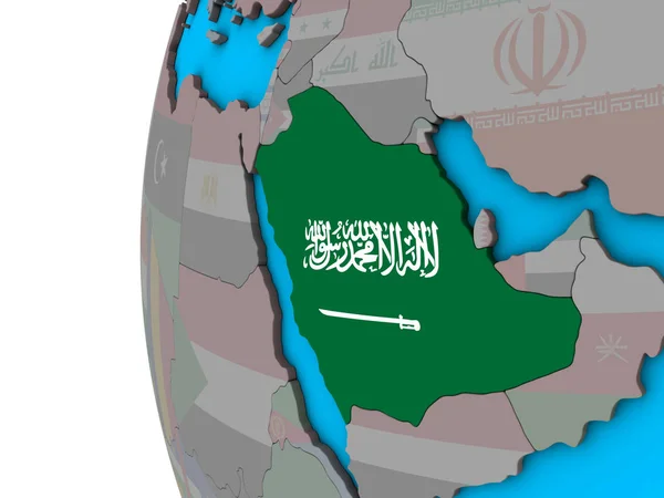 Arabie Saoudite Avec Drapeau National Sur Globe Politique Bleu Illustration — Photo