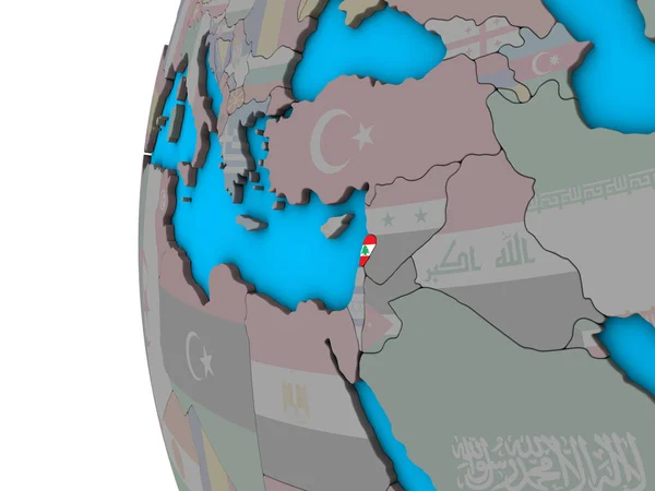 黎巴嫩与国旗在蓝色政治3D — 图库照片
