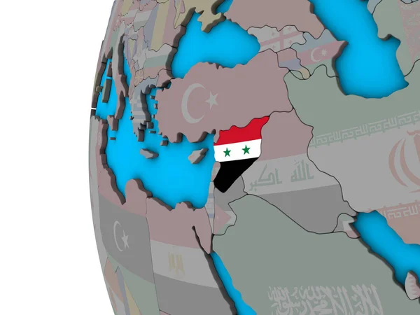 Syrii Flagi Narodowej Niebieski Globus Polityczny Ilustracja — Zdjęcie stockowe