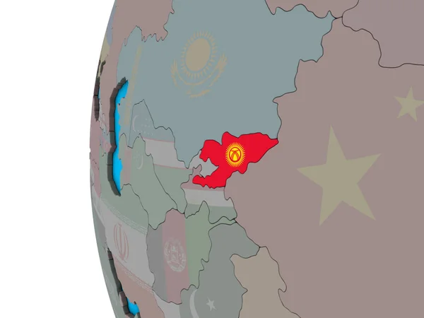 Kirghizistan Con Bandiera Nazionale Sul Globo Blu Politico Illustrazione — Foto Stock