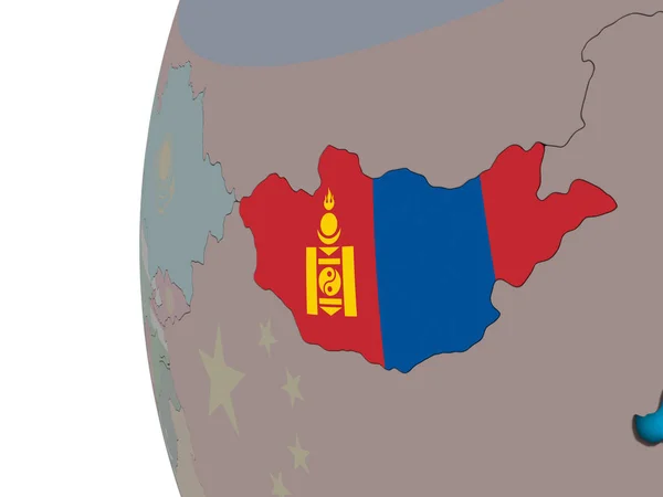 Mongolei Mit Nationalflagge Auf Blauem Politischen Globus Illustration — Stockfoto