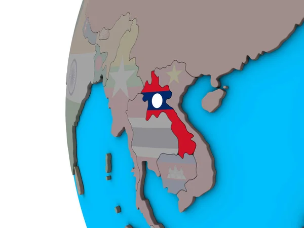 Laos Con Bandera Nacional Mundo Político Azul Ilustración — Foto de Stock