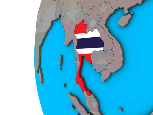 Thaiföld Nemzeti Zászló Kék Politikai Földgömb Illusztráció — Stock Fotó